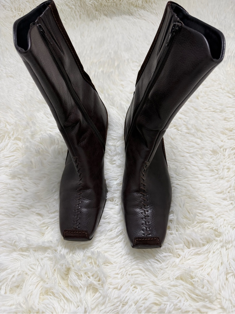 Paul Green Brown Leather Mid-Calf Boots | Square Toe & Side Zip | Size 6 Y2K - Picture 2 of 12